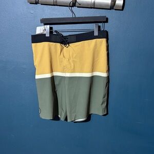 Stylish Yellow and Green Men's Board Shorts